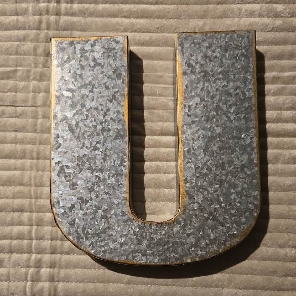 Galvanized Metal Wall Letter "U" Decor